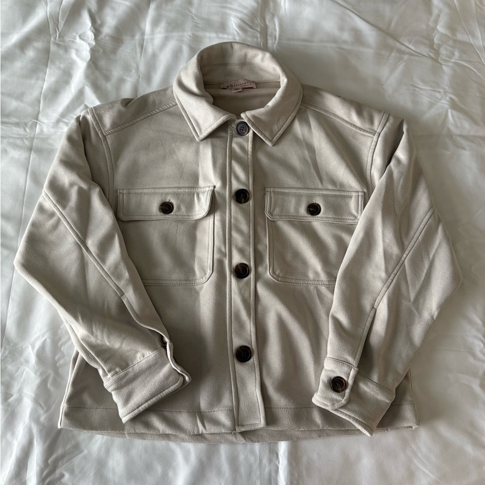 Cream Colored Faux Suede Button Down Shacket